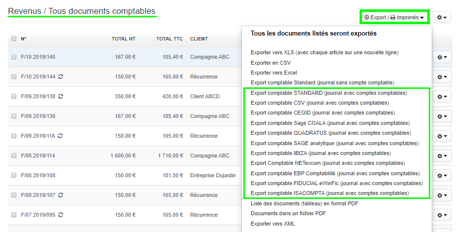 Facturation Export Comptable Documents Comptabilité Logiciel