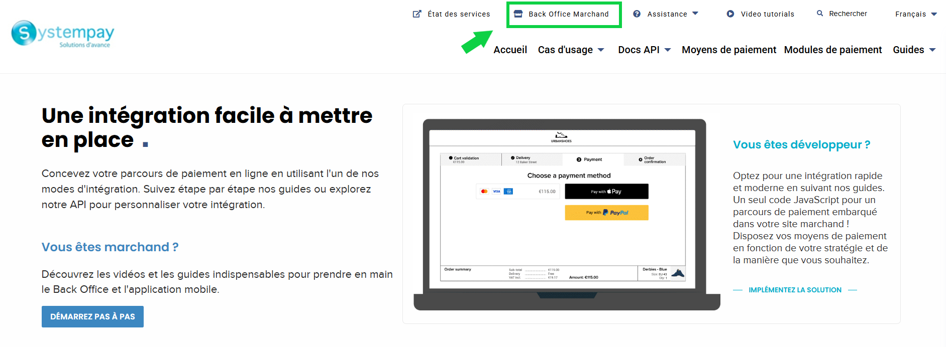 Site web de SystemPay, ouverture de compte