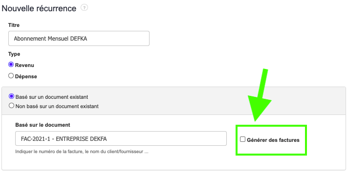 Logiciel de facturation créer Facture Récurrente depuis Proforma