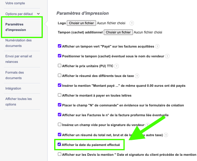 Affichage Date De Paiement Facture Paramétrage 