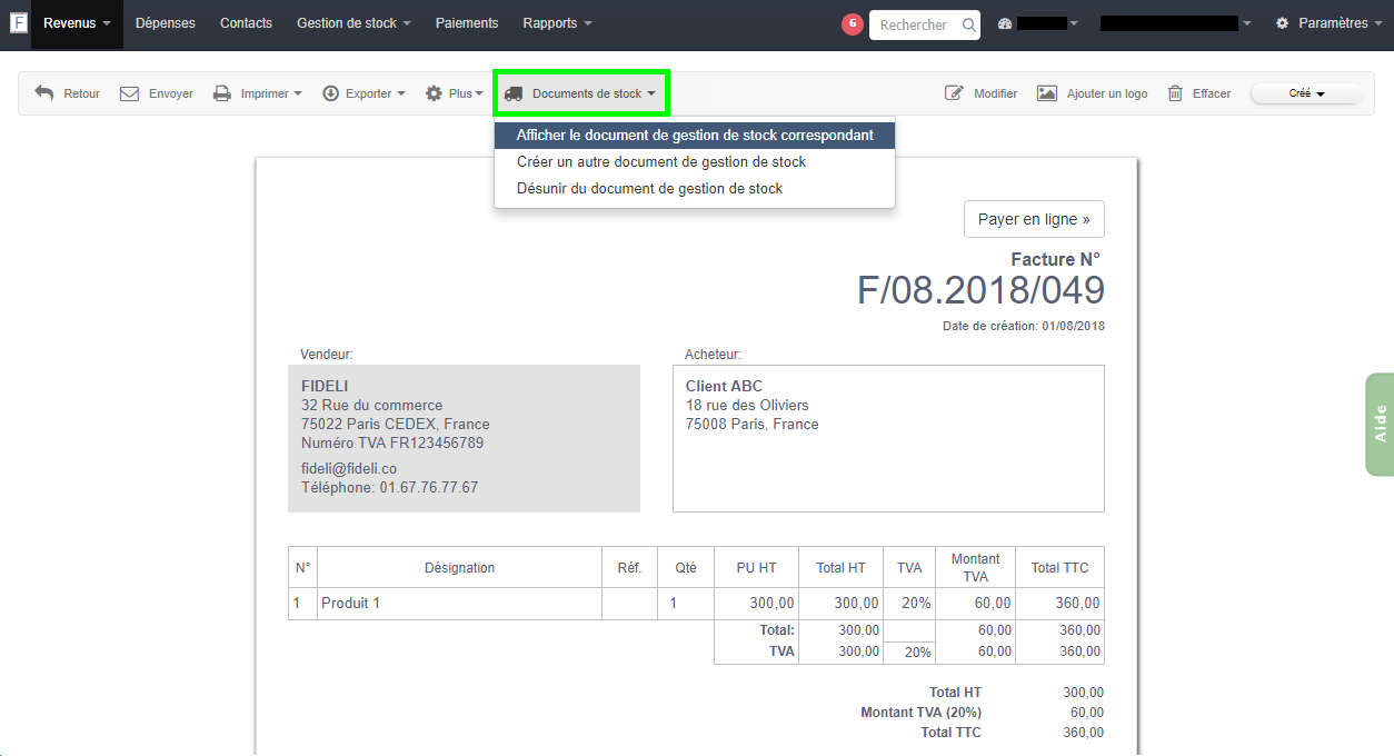 Facturation Afficher Document Gestion Stock Depuis Facture