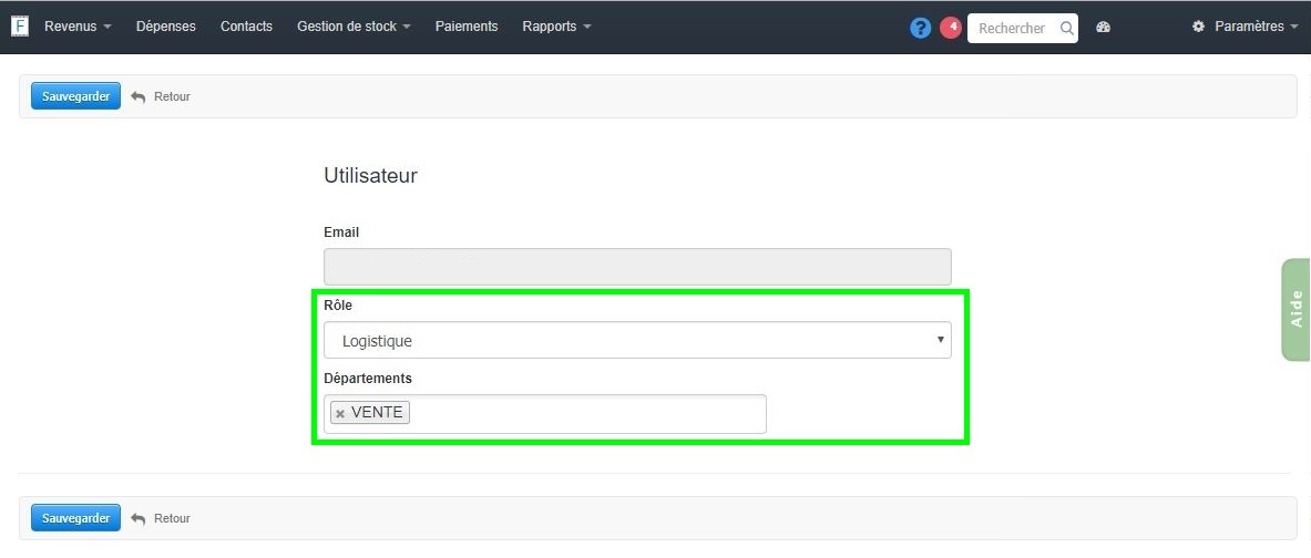 Facturation Accès Utilisateur Commercial Logistique Restriction 