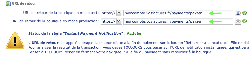Factures Paiement en ligne PayZen Configuration