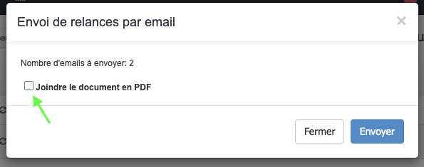 Relances groupées envoi par email facture pdf impayée
