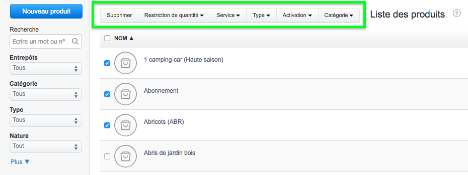 Facturation Liste Produits Services Menu Plusieurs Produits