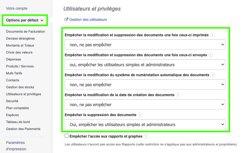 Utilisateurs Verrouillage Sécurité Anti-Fraude Facturation VosFactures
