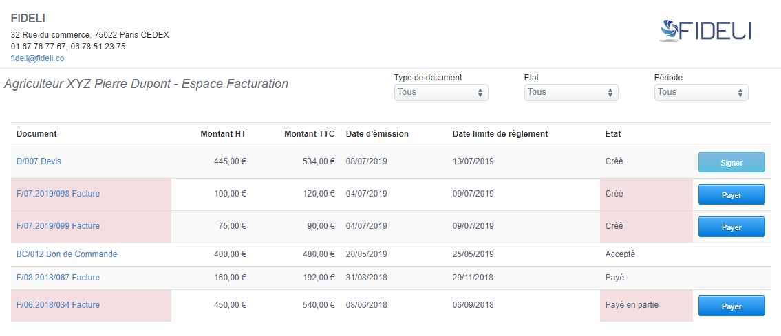 Fonction Espace Client Facturation