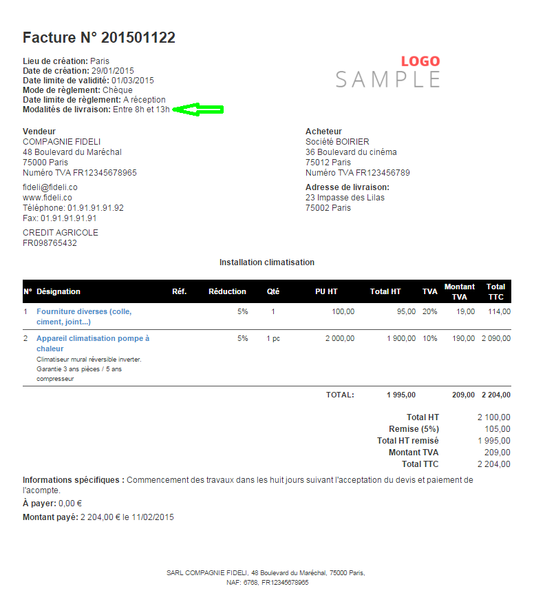Champ Additionnel sur Facture Informations Supplémentaire VosFactures.fr