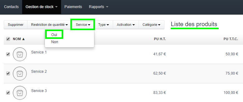 Option changer Nature Du Produit Depuis Liste Produits