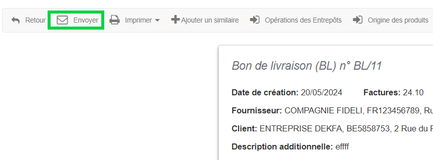 Envoi en ligne Email Stock fournisseur