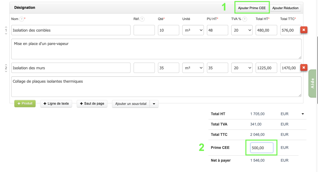 Créer devis facile avec prime CEE