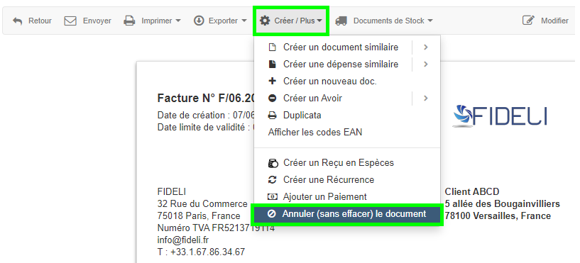 Annulation Document Annuler Facture Tout type de Document VosFactures.fr
