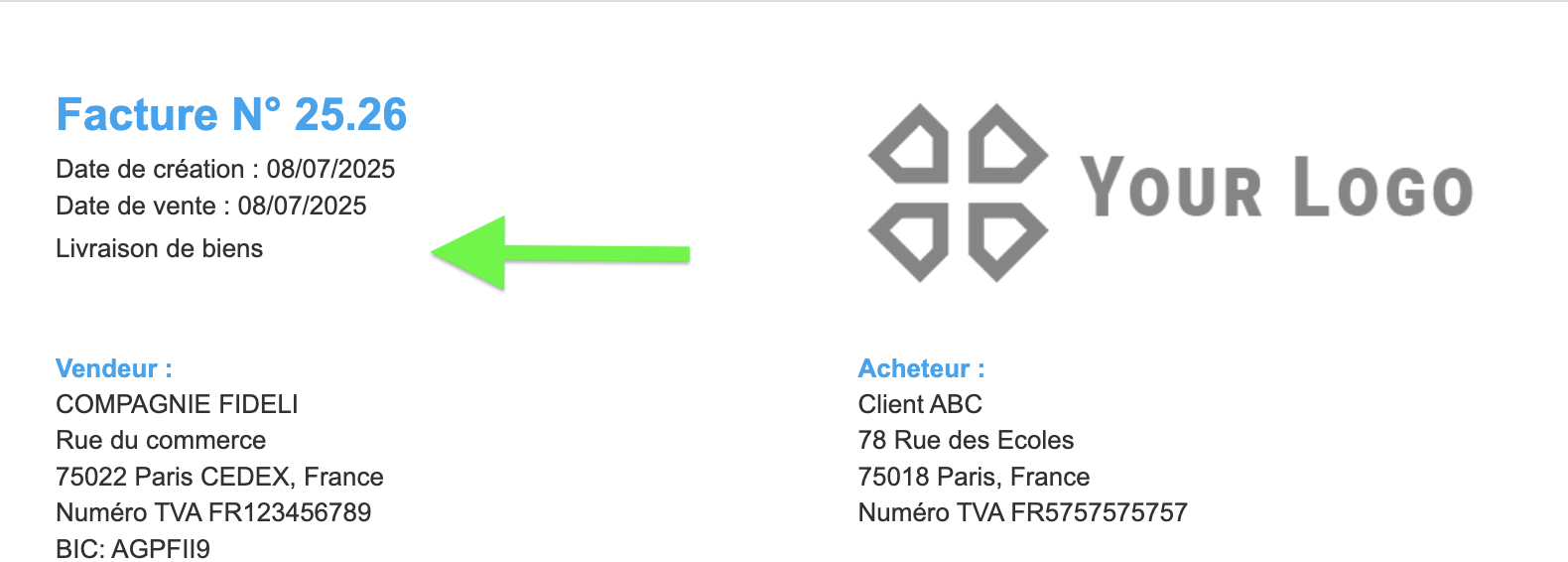 Exemple facture type de transaction