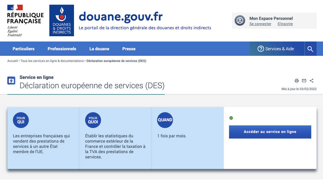 Déclarations Européennes de Services douanes france