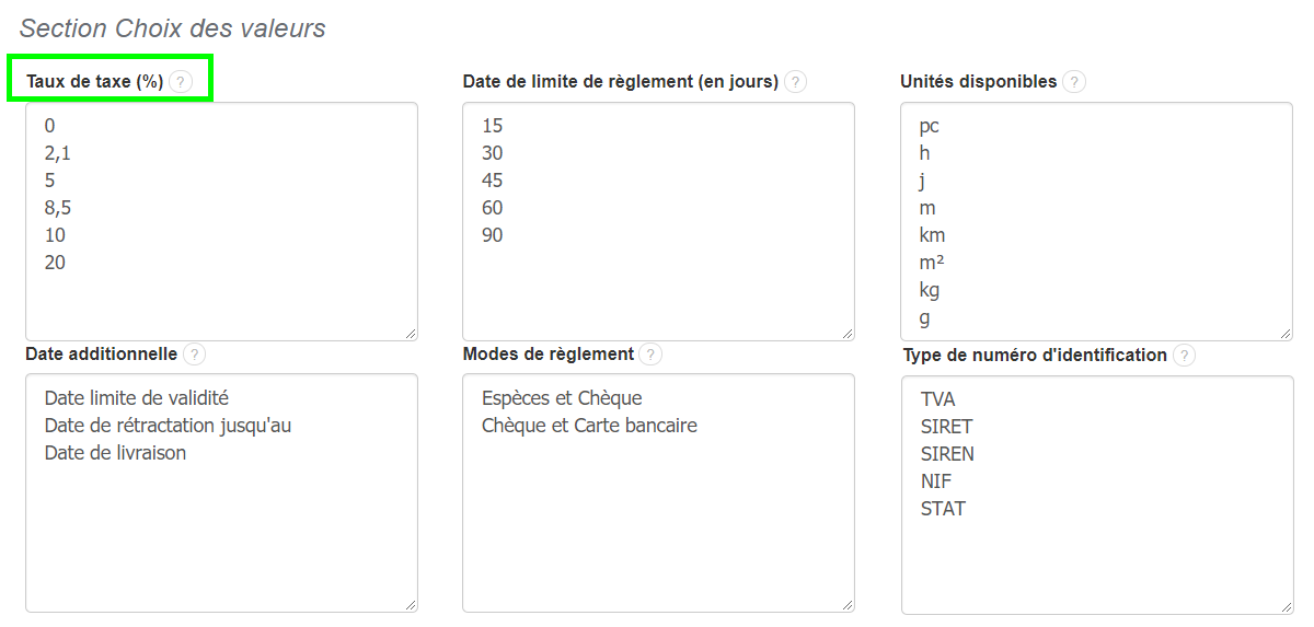 Flexibilité Taux Personnalisé Taxe Facturation Facture