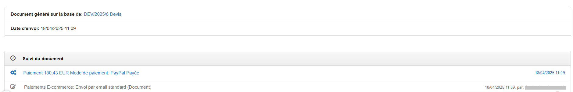 Suivi du paiement en ligne sur Facture 