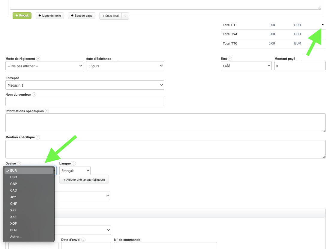 Choix de la Devise du Compte Facturation VosFactures.fr
