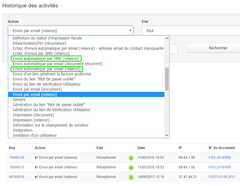 Suivi Factures Relances Historique Des Activités