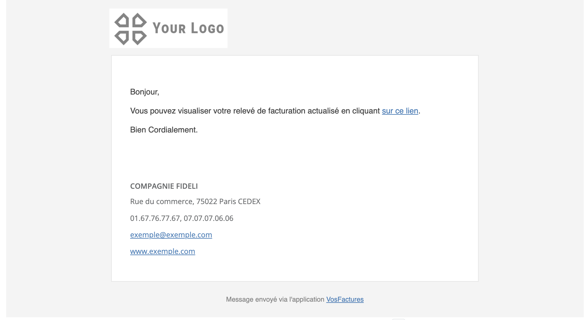 Email Relevé de Facturation Client 