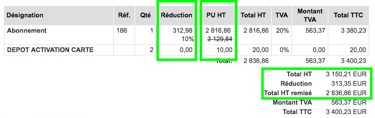 Facture Devis Remise Calcul de la Réduction Pourcentage VosFactures.fr Facturation