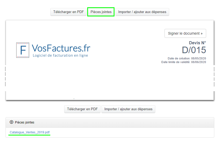 Attacher Pièces jointes à un Document Fonctionnalités Facturation VosFactures.fr