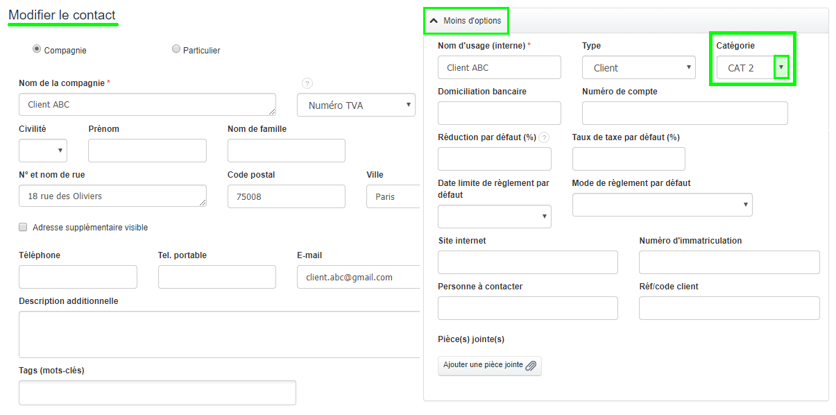 Facturation Catégorie Fiche Client Fournisseur Particulier Compagnie