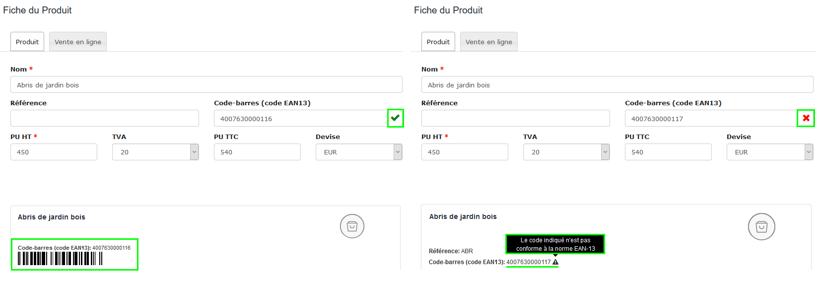 Facturation Insérer Code EAN 