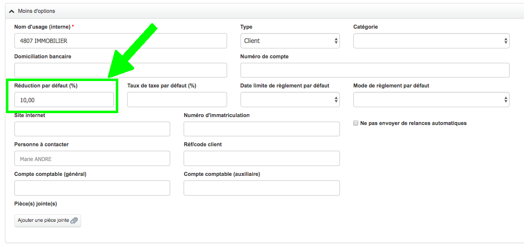 Reduction par Client par Défaut Avantage Facture Devis Facturation VosFactures.fr