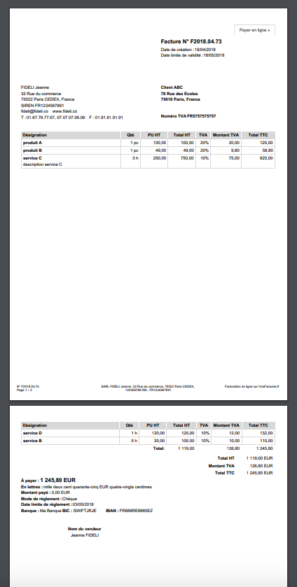 Saut de Page Document Lisible Aéré Facturation Simple Facile VosFactures.fr