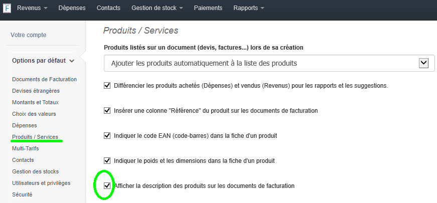 Facturation Activation Visibilité Produit Facture