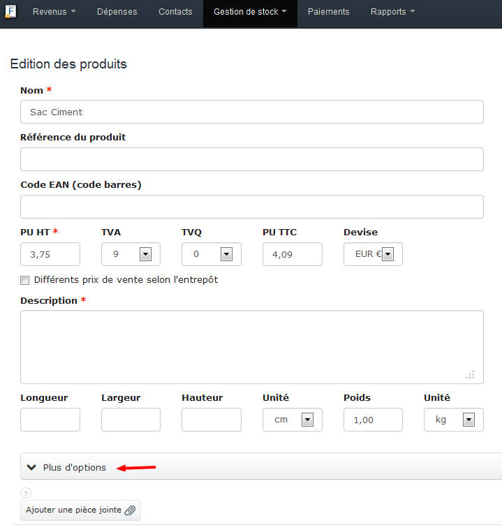 Facturation Fiche Produit Quantité Edition