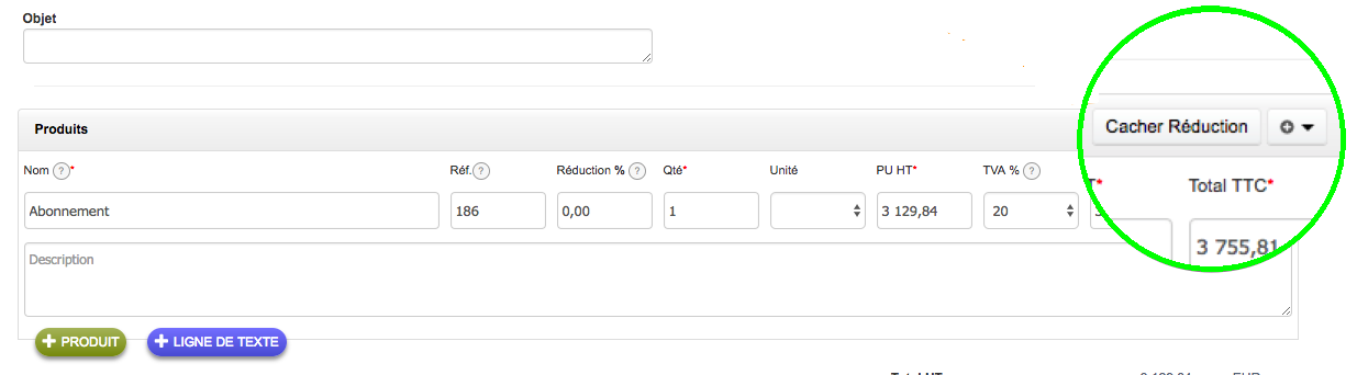 Facture Devis Remise Calcul de la Réduction Pourcentage VosFactures.fr Facturation