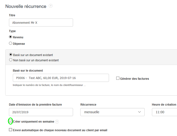 Facture Récurrence En Semaine Uniquement Formulaire Modèle 