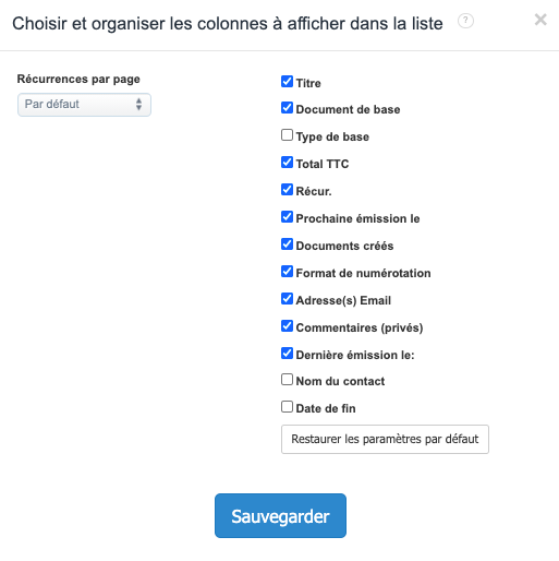Logiciel Facturation Récurrences Personnaliser Affichage