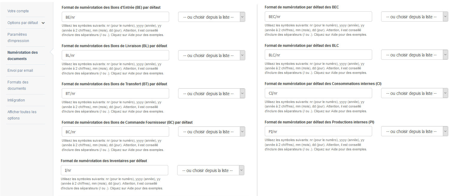 Facturation Format Numérotation Documents Stocks