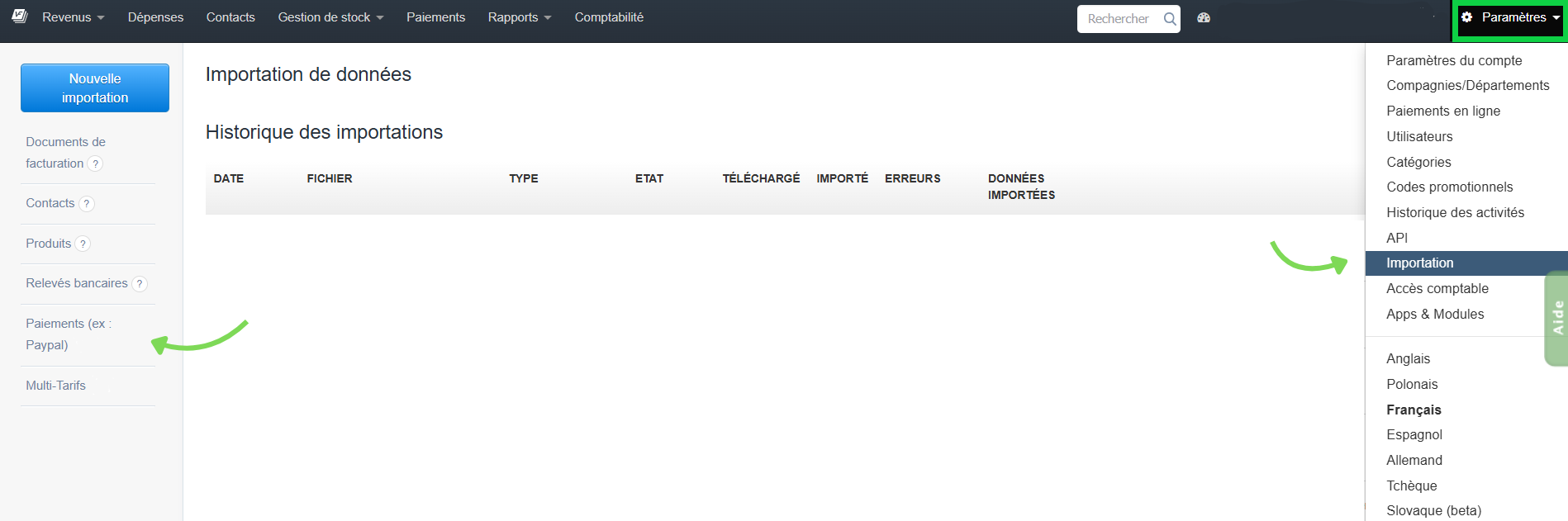 Importation des paiements des plateformes PayPal Braintree