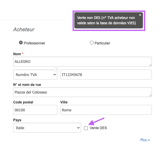 Facturation autoliquidation de TVA validité automatique n° TVA