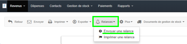 Facture Relance Manuelle Paramétrage 