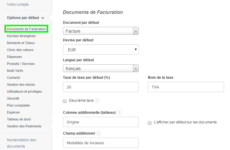 Créer Facture Colonne Additionnelle Facturation HT VosFactures
