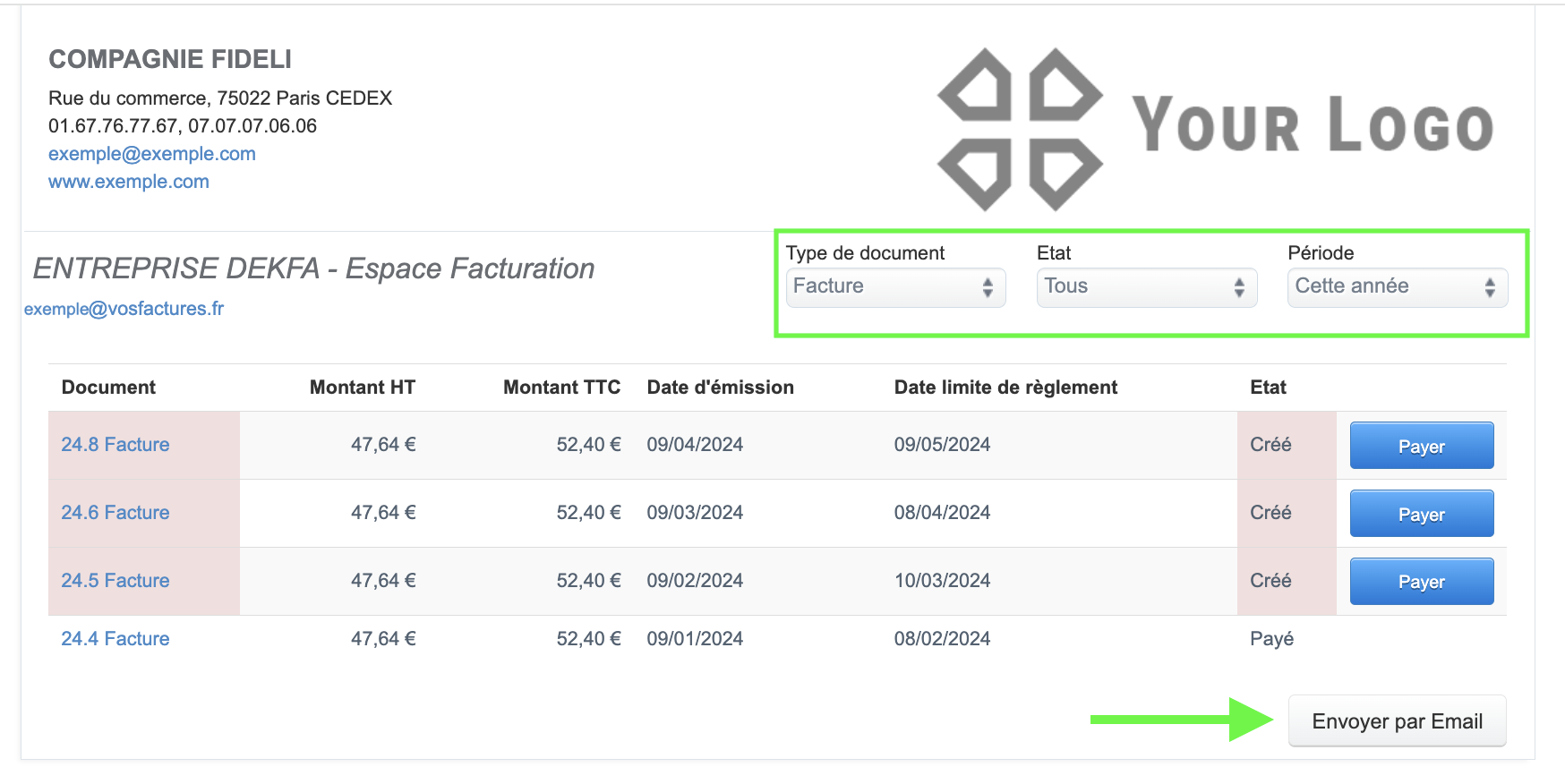 Facturation Espace Clients Relevé de Facturation email