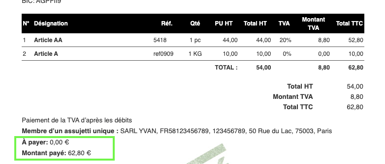 Exemple Format facture devise