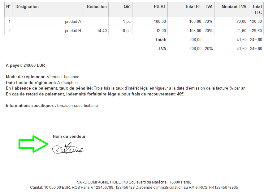 Ajouter un&nbsp;Cachet&nbsp;et/ou un Espace Vide pour Signature Facturation en Ligne VosFactures.fr