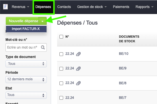 Ajouter Factur-X dématérialiser import facture achat 
