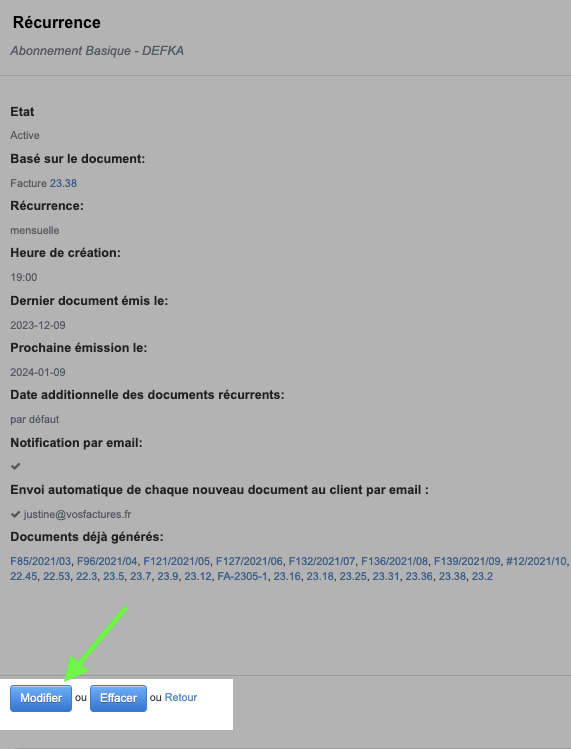 Facturation récurrente automatique récurrence