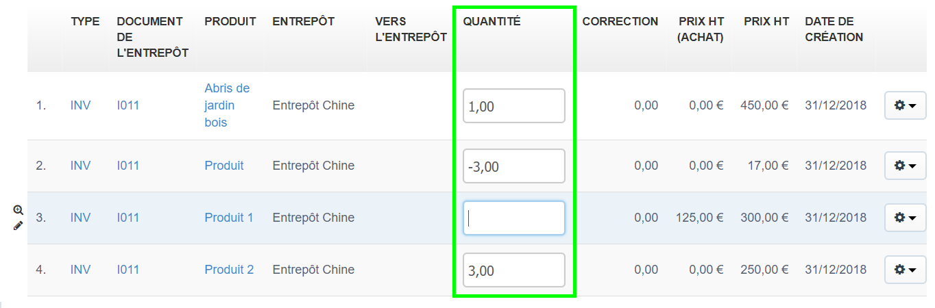 Facturation Inventaire Correction Stock