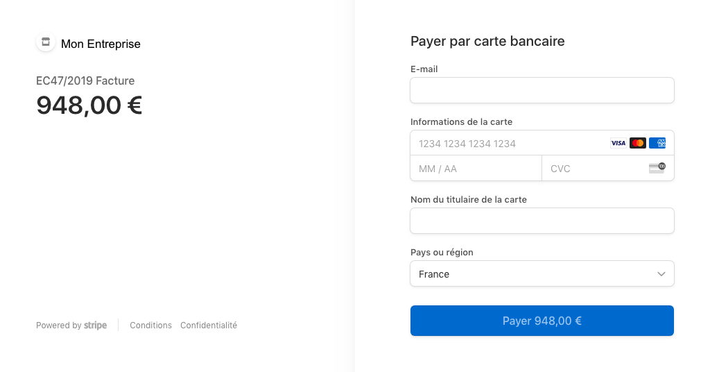 Intégration Stripe Paiement en Ligne Facture Ecommerce