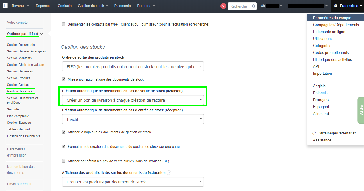 Facturation Activation Création Automatique Bon Livaison 