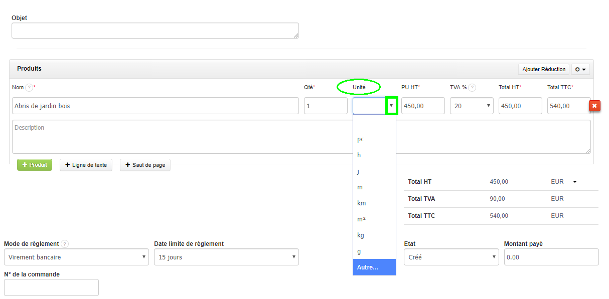 Facture Colonne Unité