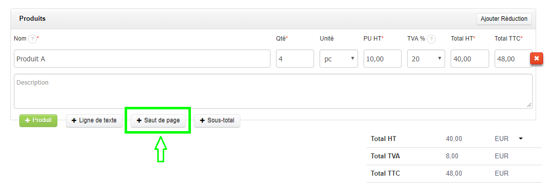 Saut de Page Document Lisible Aéré Facturation Simple Facile VosFactures.fr