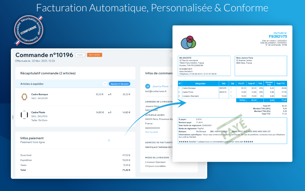 App WIX Facturation Automatique Conforme et personnalisée